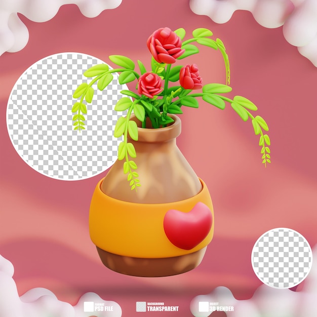 3d ilustracja wazonu z kwiatami miłości 2