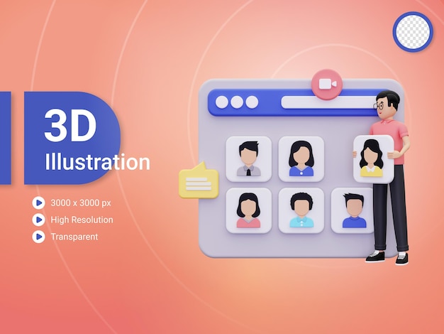 PSD 3d ilustracja wideokonferencji