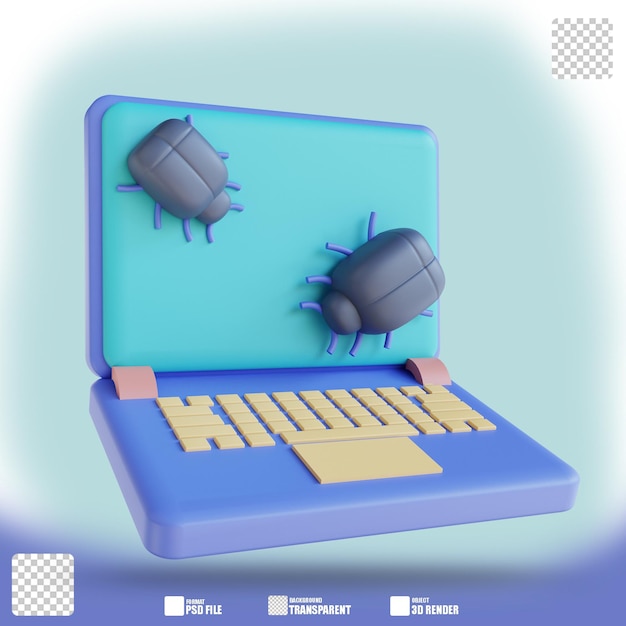 PSD 3d ilustracja wirus laptopa 3