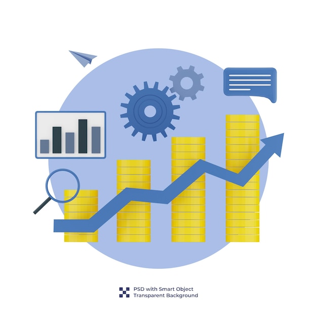 PSD 3d ilustracja zwiększenie inwestycji wykres