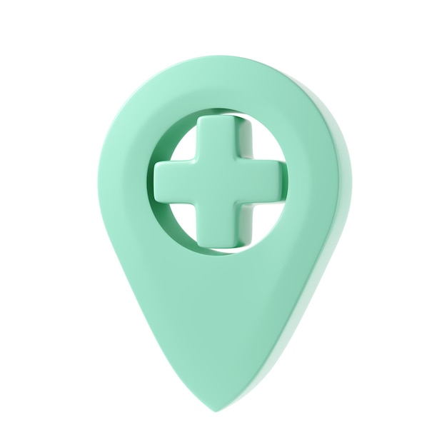 Immagine 3d medicina geotag icona azienda cross medica mappa tag turchese