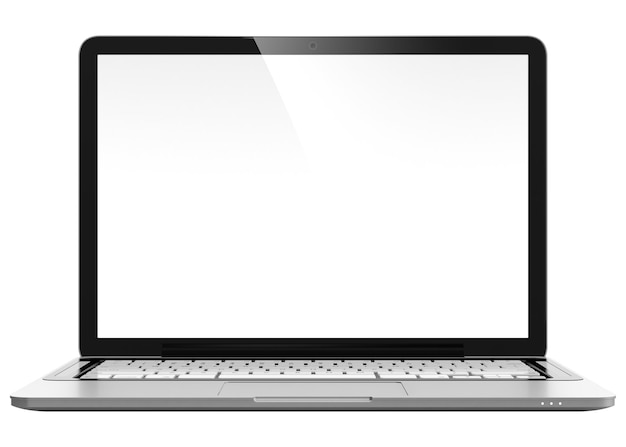3D image of modern laptop with blank screen isolated on transparent background