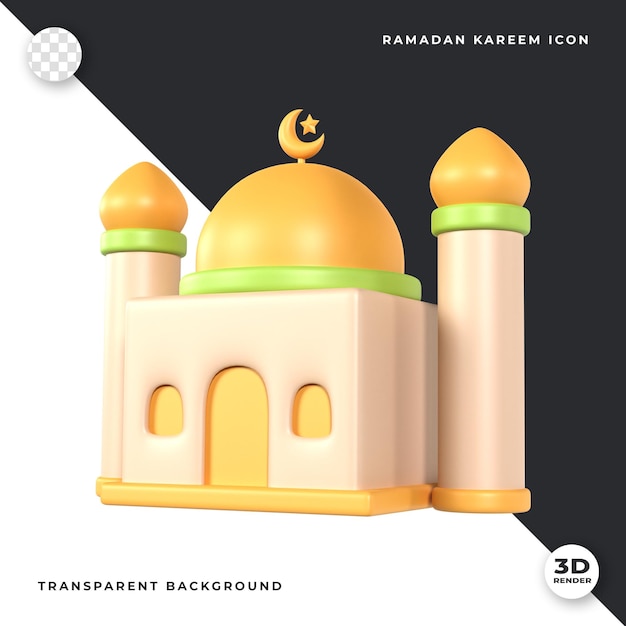 Un'immagine 3d di una moschea con una cupola e l'icona del testo ramadan kareem.