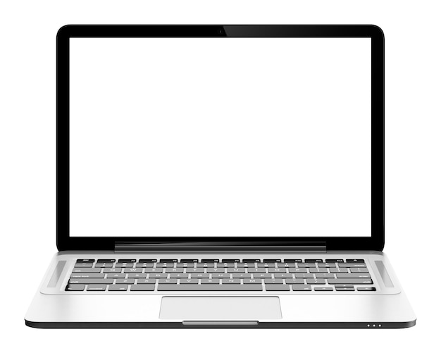 3d image of modern laptop with blank screen isolated on transparent background