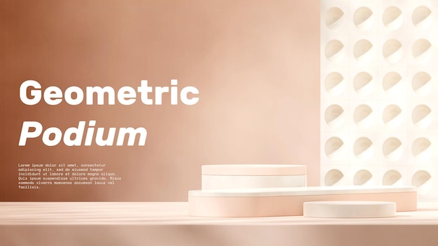 3d image render empty scene white and pink cylinder podium in landscape curved pattern wall