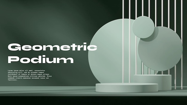 3D image render scene mockup white and green podium in landscape geometric green circle shape