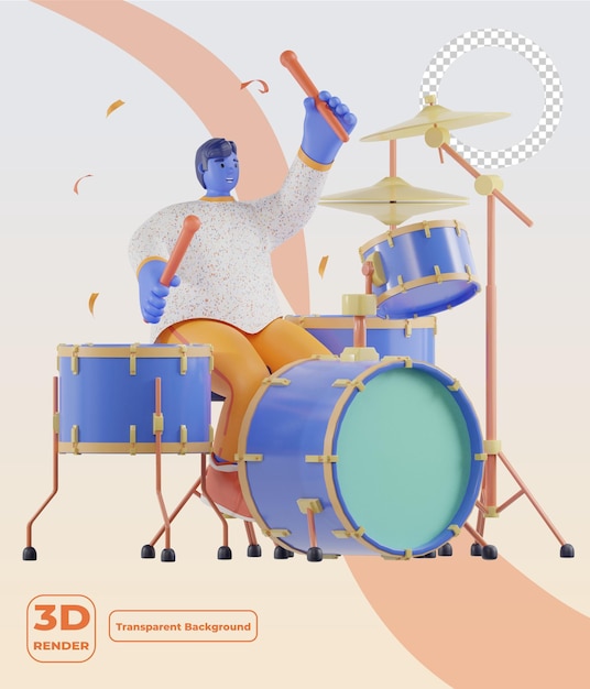 3d imprezowicze grający na bębnie