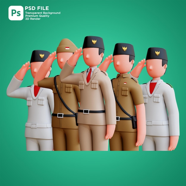 3D Independence Day Of Indonesia Character Transparent Background 14