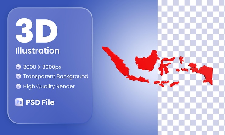 PSD 3d indonesia map illustration front view