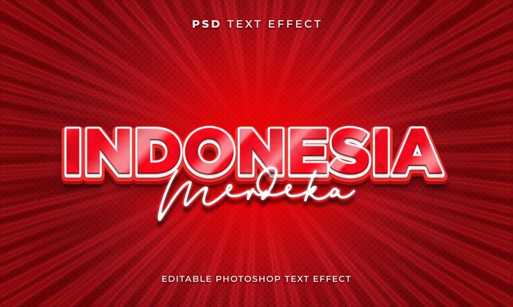 PSD 3d indonesia merdeka text effect template with red and white colors