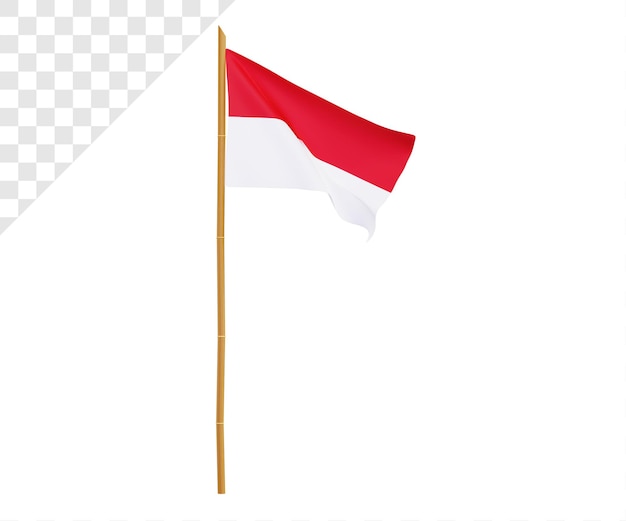 PSD 3d indonesian flag with sharpened bamboo