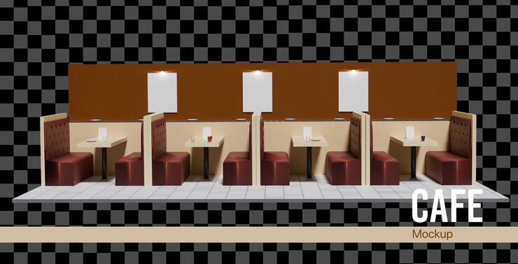 PSD 3d indoor cafe interior with desk and chairs