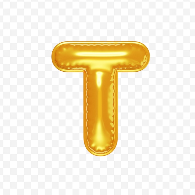 3d inflated letter T in the form of yellow balloon isolated 3D illustration