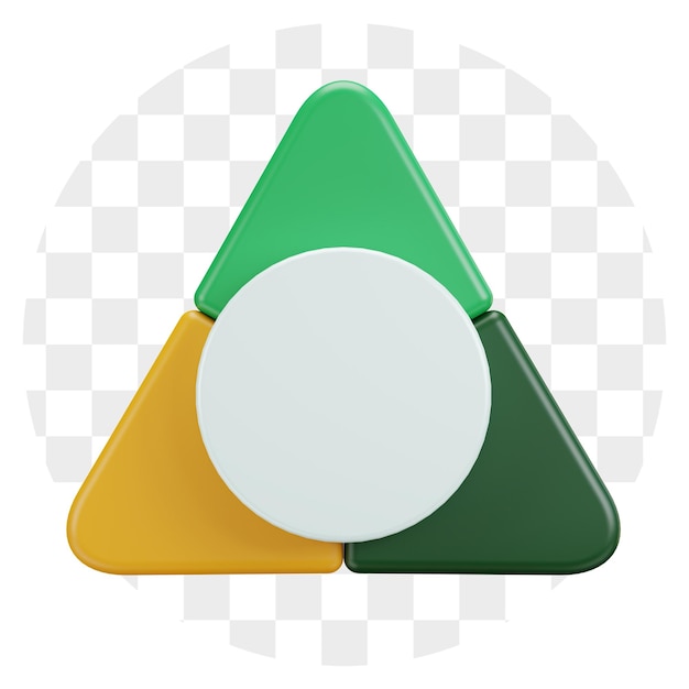 3D Infographic Diagram with Three Triangular Sections and a Central Circle