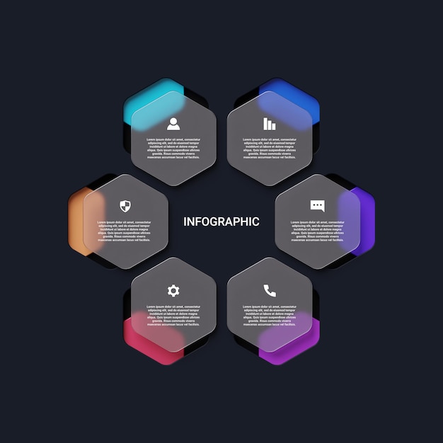 3D infographic zeshoek sjabloonconcept met 6 opties