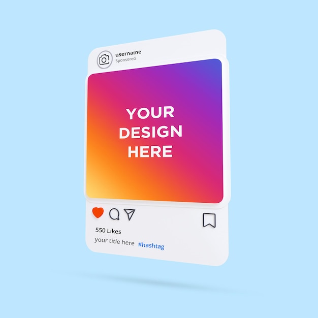 PSD modello di cornice di instagram 3d social media post mockup