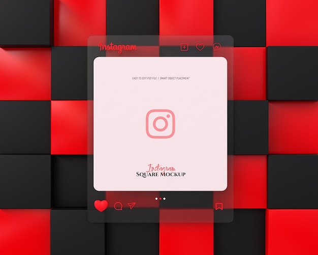 3d instagram interface glas morphisme mockup met 3d hart emoji voor social media post mockup