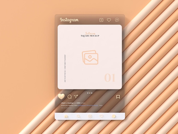 PSD 3d instagram interface glas morphisme mockup met 3d hart emoji voor social media post mockup