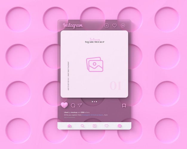 PSD 3d instagram interface glas morphisme mockup met 3d hart emoji voor social media post mockup