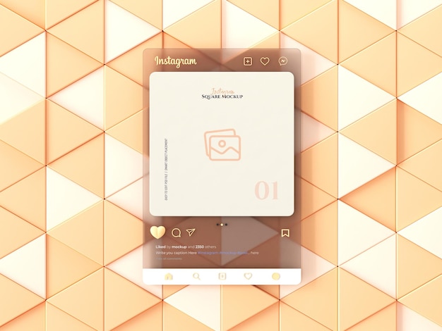 PSD 3d instagram interface glass morphism mockup with 3d heart emoji for social media post mockup