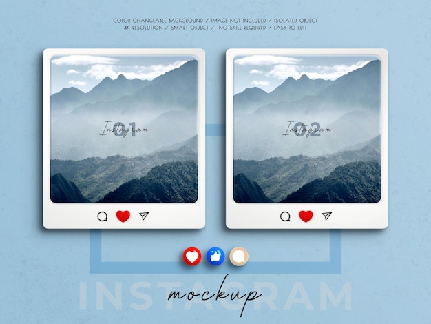 소셜 미디어 게시물 모형을 위한 3d 하트 이모티콘이 있는 3d Instagram 인터페이스 모형