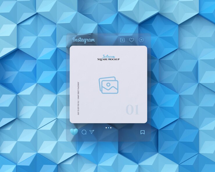 PSD 3d instagram interface mockup with 3d heart emoji for social media post mockup