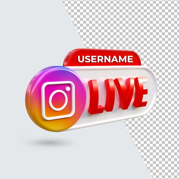 Icona di rendering del pulsante live di instagram 3d