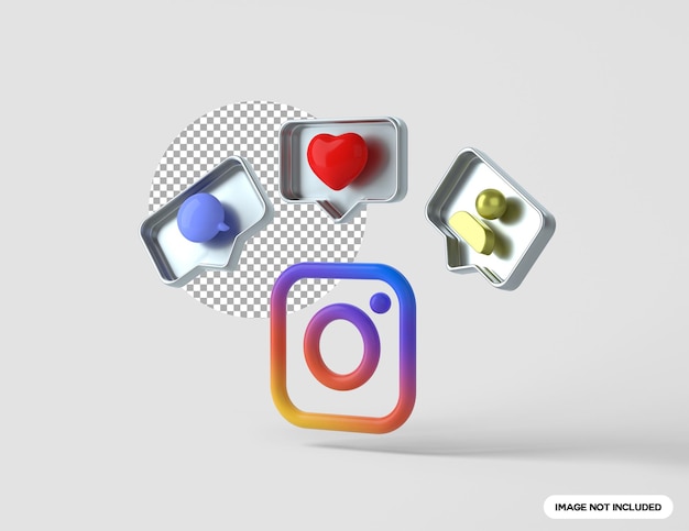 3d instagram logo with follower comment and like botton