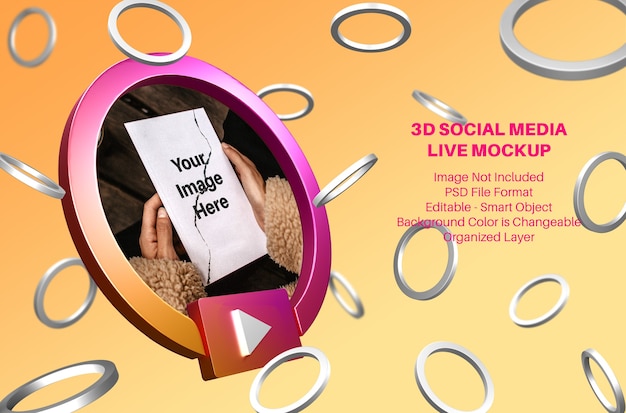 3d instagram social media live streaming mockup with flying rings