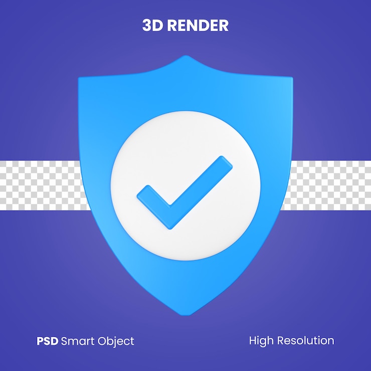PSD 3d insurance shield render isolated