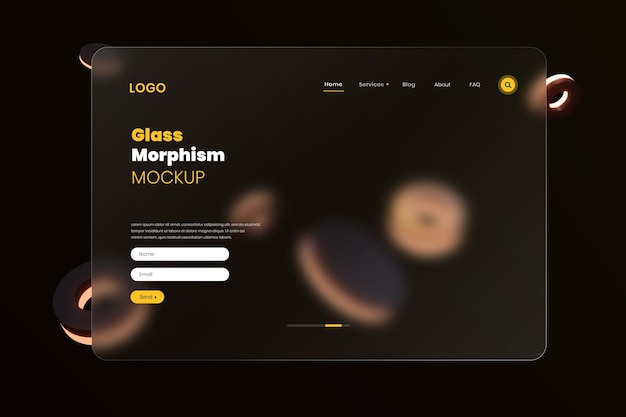 すりガラスのモーフィズム効果を備えた 3 d インターフェイスのモックアップ