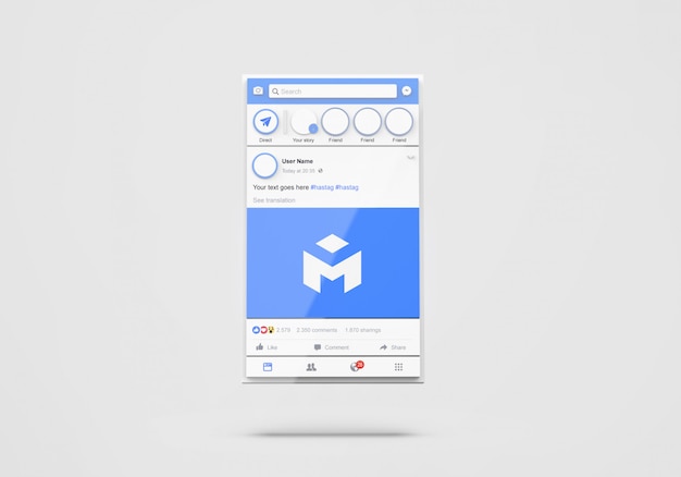 PSD 3d interface of social media facebook mockup