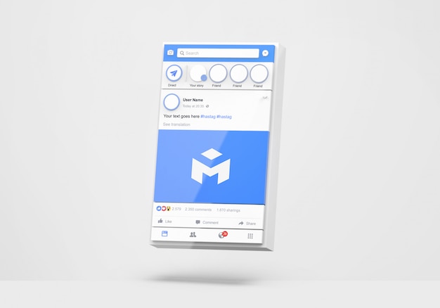 3d Interface of Social Media Facebook Mockup