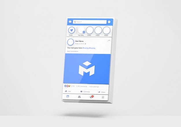 PSD interfaccia 3d di social media facebook mockup