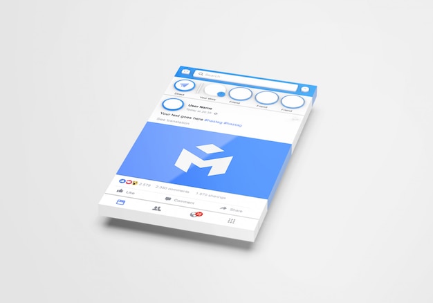 PSD 3dインターフェースソーシャルメディアfacebookモックアップ