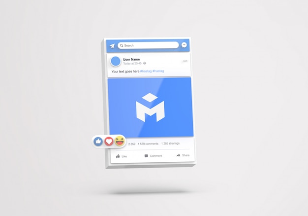 3dインターフェイスソーシャルメディアfacebookモックアップ