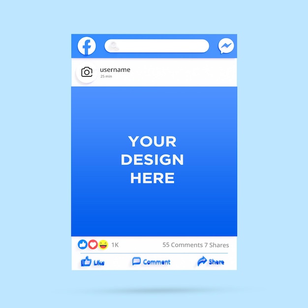 PSD 3dインターフェースソーシャルメディア投稿facebookモックアップ