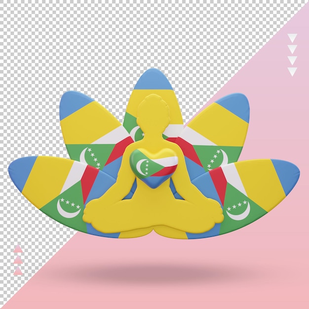 PSD 3d international yoga day comoros flag rendering front view