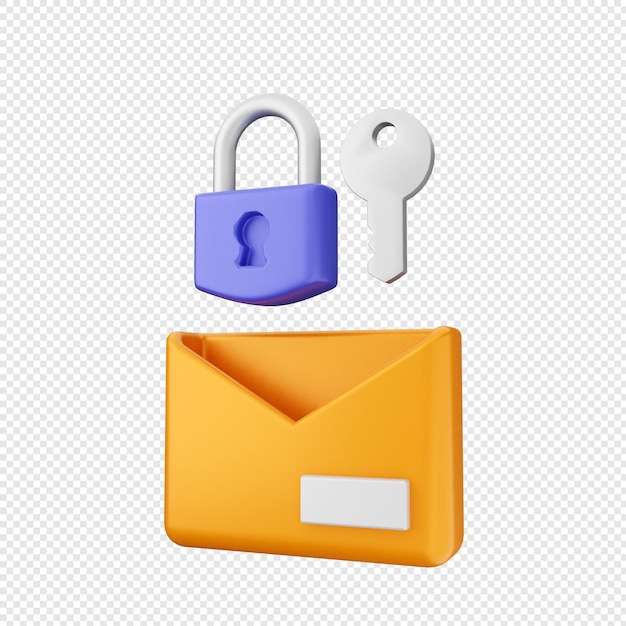 3d internet security protection email mail message chat padlock key