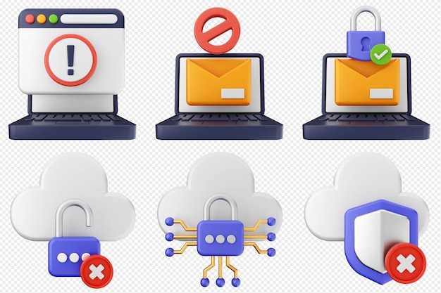 3d internet security protection icon set bundle