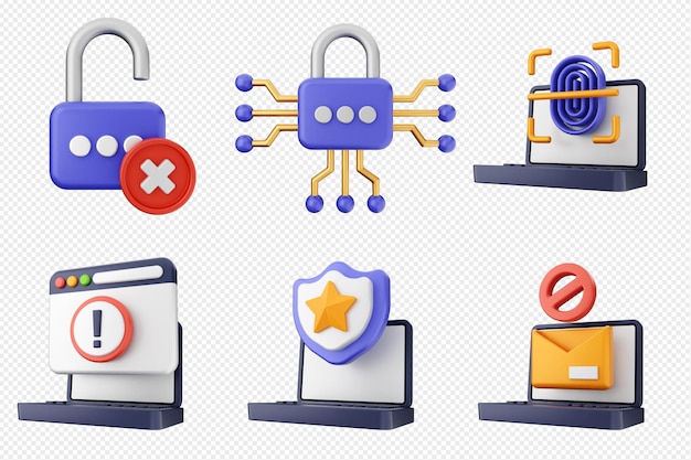 3d internet security protection icon set bundle