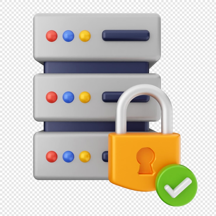 PSD 3d internet security protection server padlock check approve safe