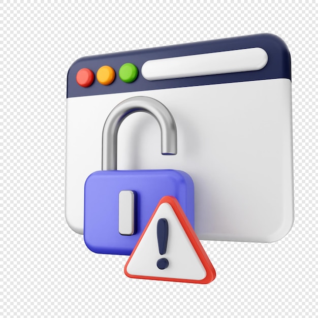 3d internet security protection website padlock alert warning