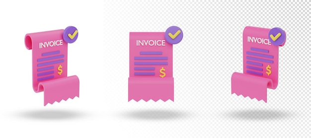 PSD 3d invoice icon with check mark