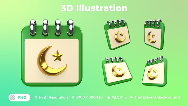 3d Islamic Calendar Illustration Collection