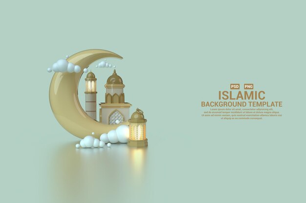 PSD display islamico 3d con grande mezzanina e minareto e lanterna