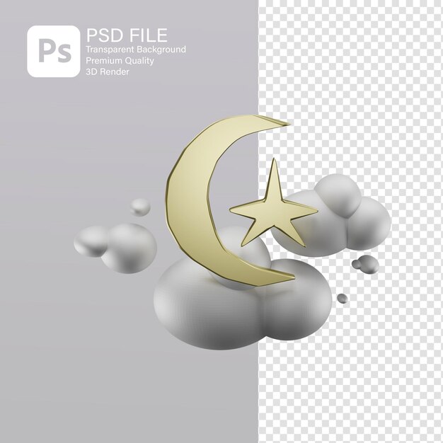 PSD 3d islamic icon with clouds for social media post 3d rendering