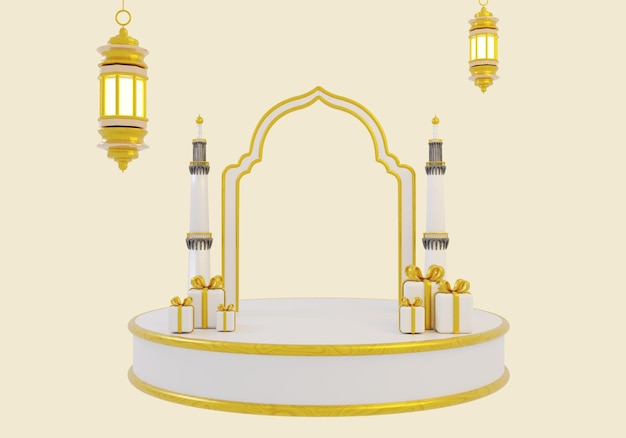 3d islamitisch podium met goud