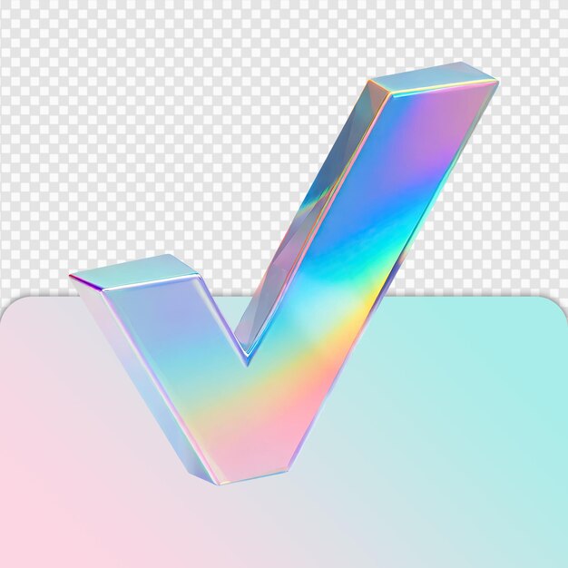 3d isolated of glass iridescent check mark