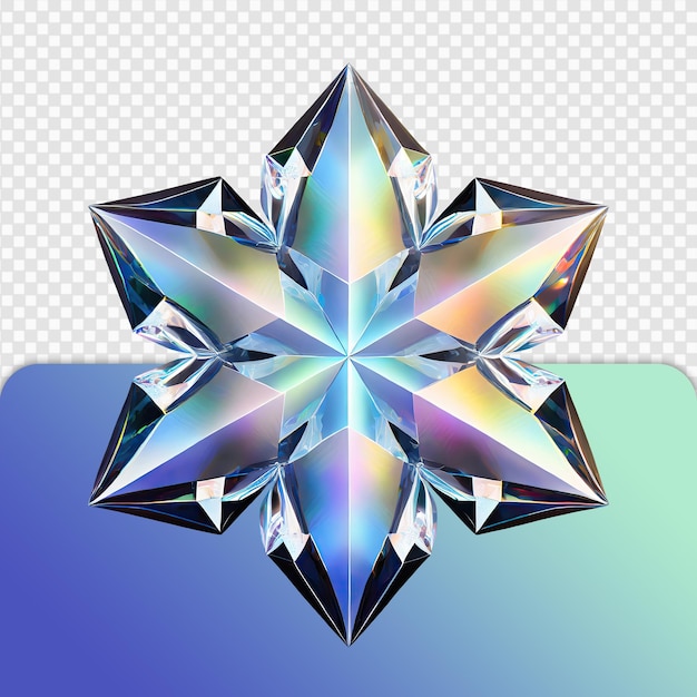 PSD 3d isolated of glass iridescent snowflakes icon